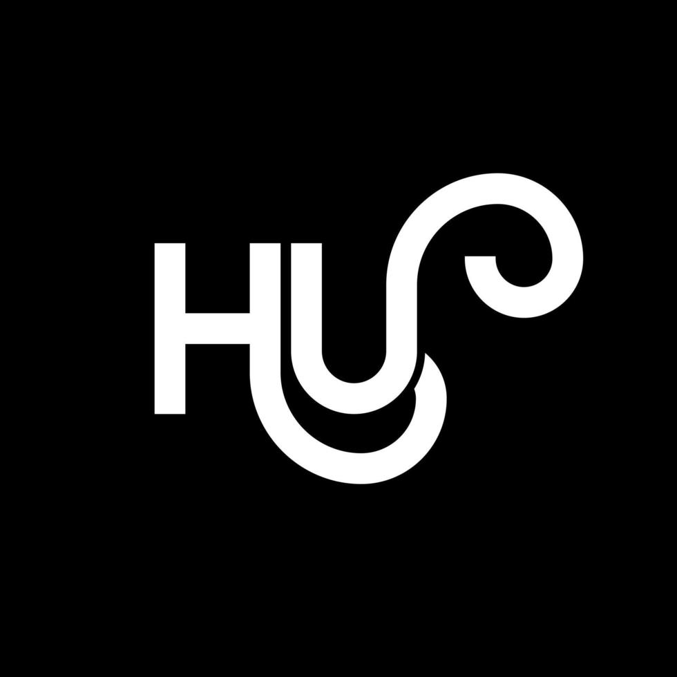 diseño de logotipo de letra hu sobre fondo negro. concepto de logotipo de letra de iniciales creativas hu. diseño de letra hu. hu diseño de letras blancas sobre fondo negro. logotipo de hu, hu vector