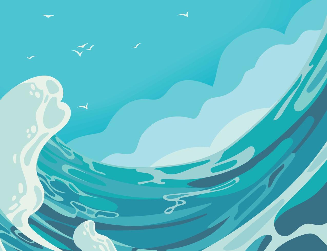 ocean wave and seagulls vector