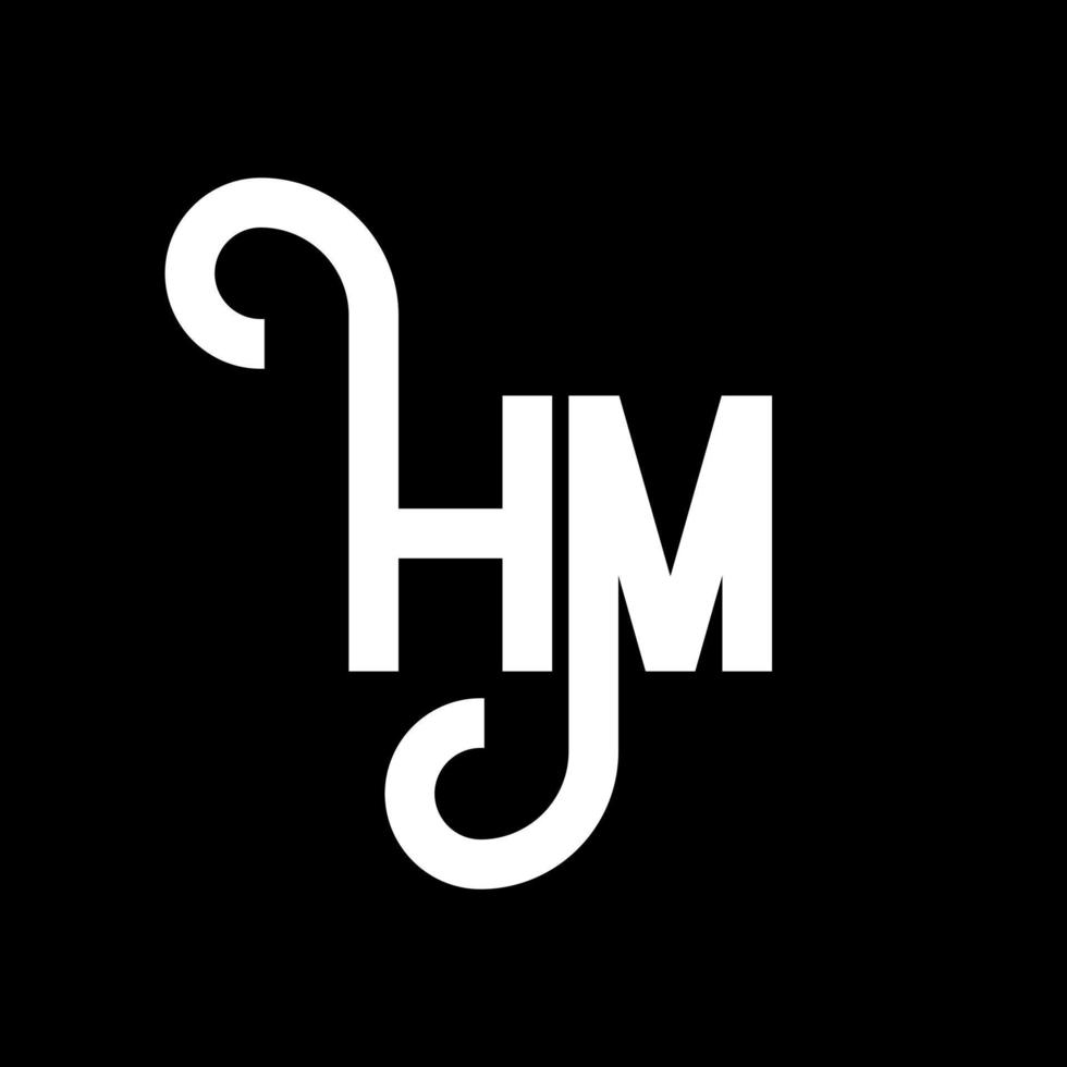 diseño de logotipo de letra hm sobre fondo negro. concepto de logotipo de letra de iniciales creativas hm. diseño de letra hm. hm diseño de letras blancas sobre fondo negro. logotipo de hm, hm vector