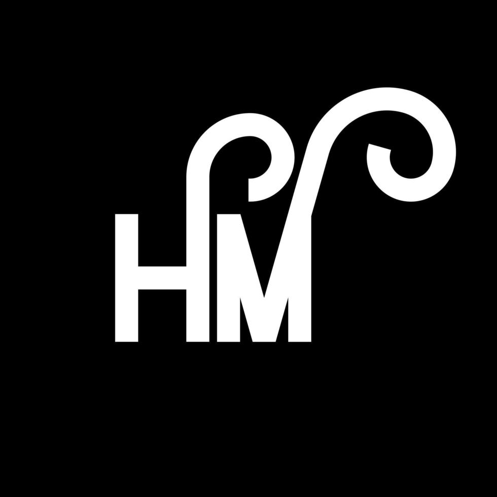 diseño de logotipo de letra hm sobre fondo negro. concepto de logotipo de letra de iniciales creativas hm. diseño de letra hm. hm diseño de letras blancas sobre fondo negro. logotipo de hm, hm vector