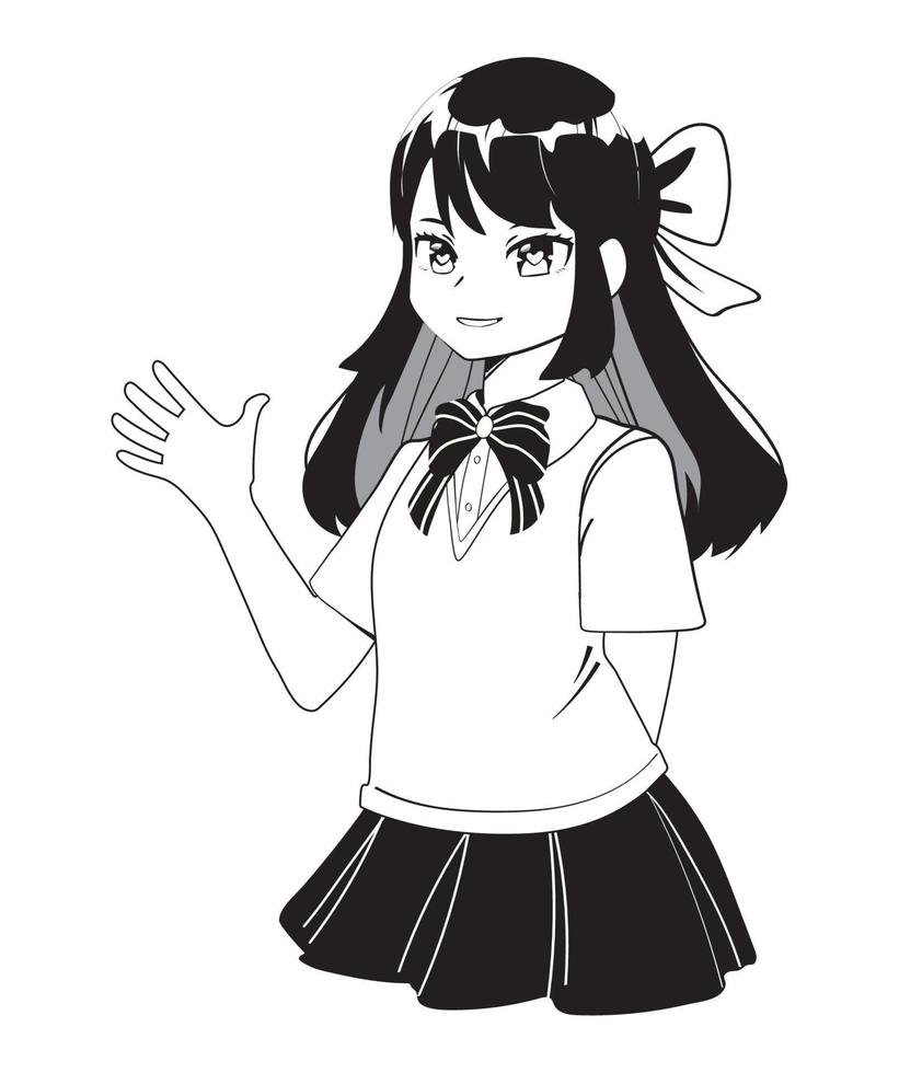 anime girl waving hand vector