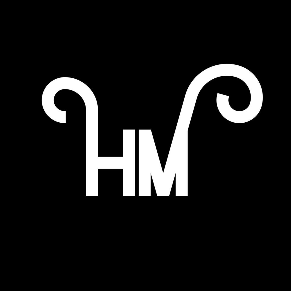 diseño de logotipo de letra hm sobre fondo negro. concepto de logotipo de letra de iniciales creativas hm. diseño de letra hm. hm diseño de letras blancas sobre fondo negro. logotipo de hm, hm vector