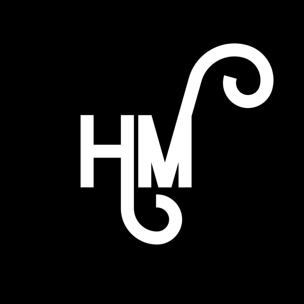 diseño de logotipo de letra hm sobre fondo negro. concepto de logotipo de letra de iniciales creativas hm. diseño de letra hm. hm diseño de letras blancas sobre fondo negro. logotipo de hm, hm vector