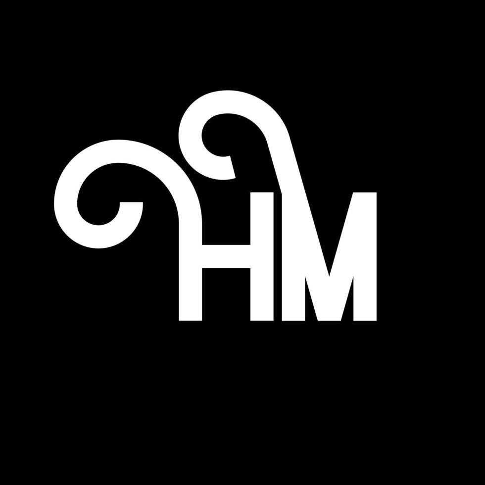 diseño de logotipo de letra hm sobre fondo negro. concepto de logotipo de letra de iniciales creativas hm. diseño de letra hm. hm diseño de letras blancas sobre fondo negro. logotipo de hm, hm vector