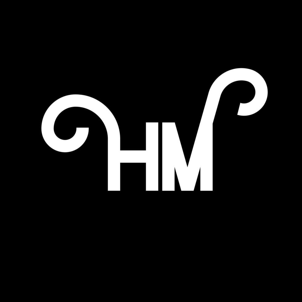 diseño de logotipo de letra hm sobre fondo negro. concepto de logotipo de letra de iniciales creativas hm. diseño de letra hm. hm diseño de letras blancas sobre fondo negro. logotipo de hm, hm vector