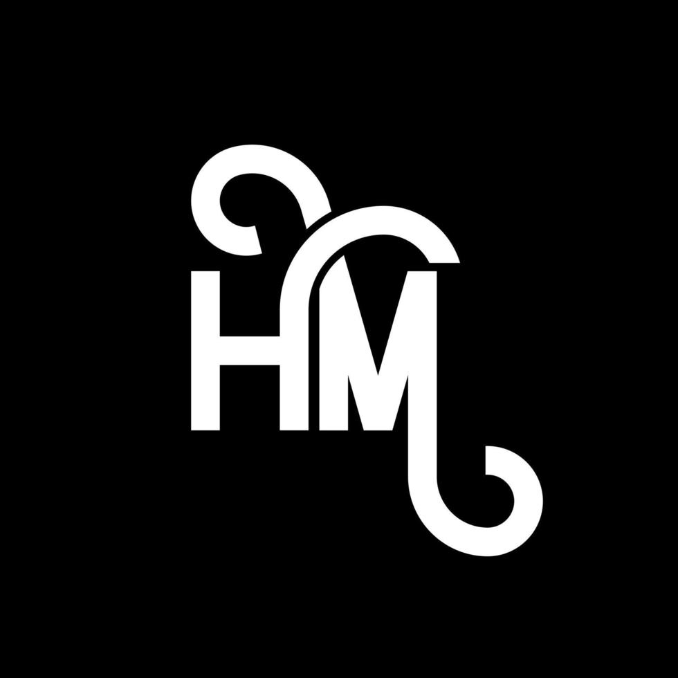 diseño de logotipo de letra hm sobre fondo negro. concepto de logotipo de letra de iniciales creativas hm. diseño de letra hm. hm diseño de letras blancas sobre fondo negro. logotipo de hm, hm vector