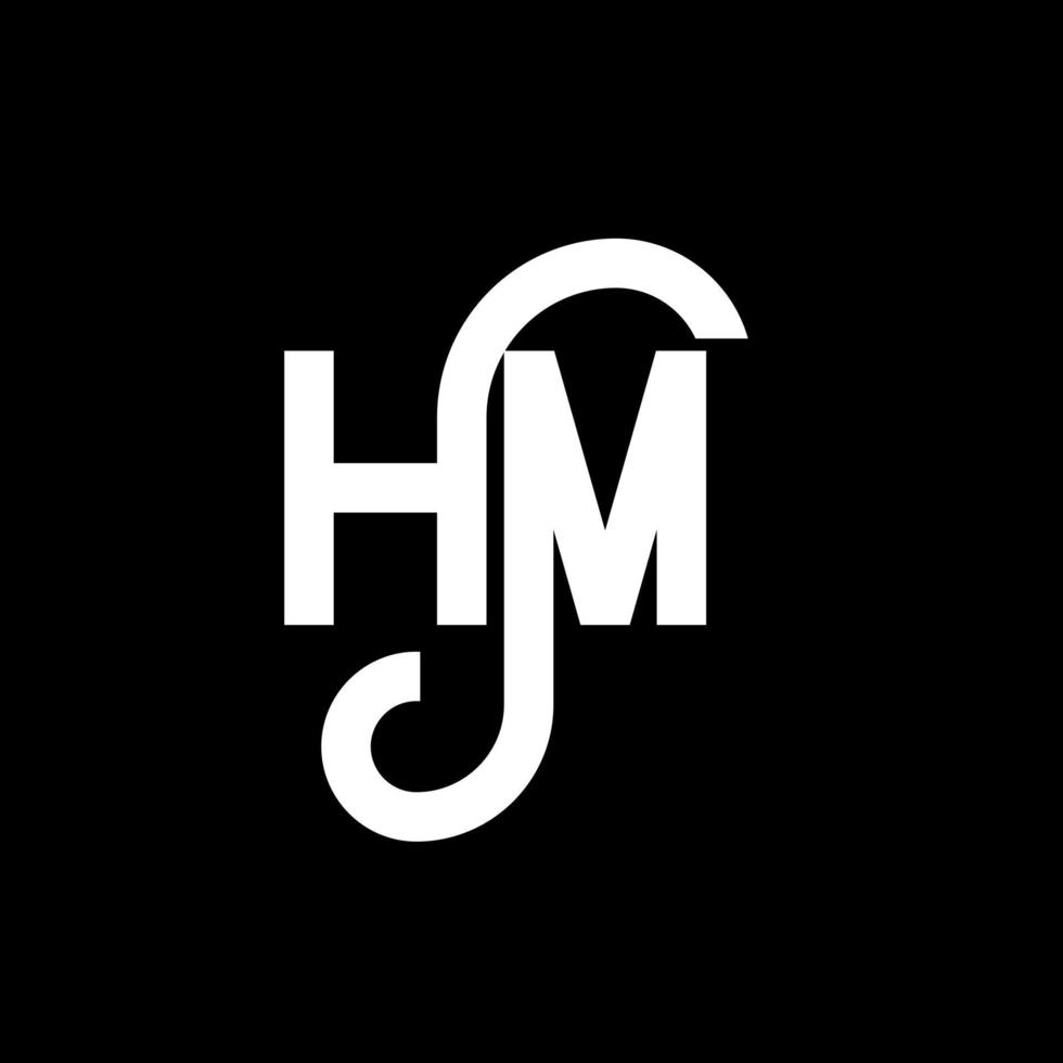 HM letter logo design on black background. HM creative initials letter logo concept. hm letter design. HM white letter design on black background. H M, h m logo vector