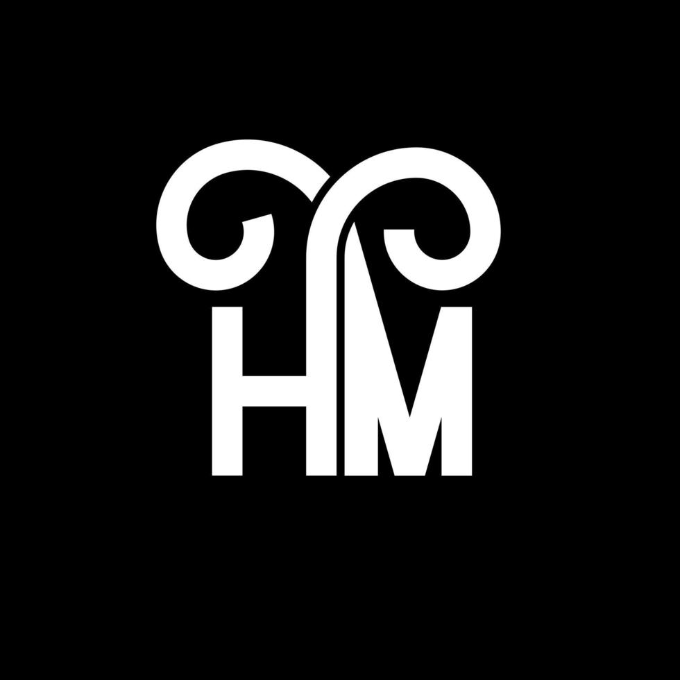 diseño de logotipo de letra hm sobre fondo negro. concepto de logotipo de letra de iniciales creativas hm. diseño de letra hm. hm diseño de letras blancas sobre fondo negro. logotipo de hm, hm vector