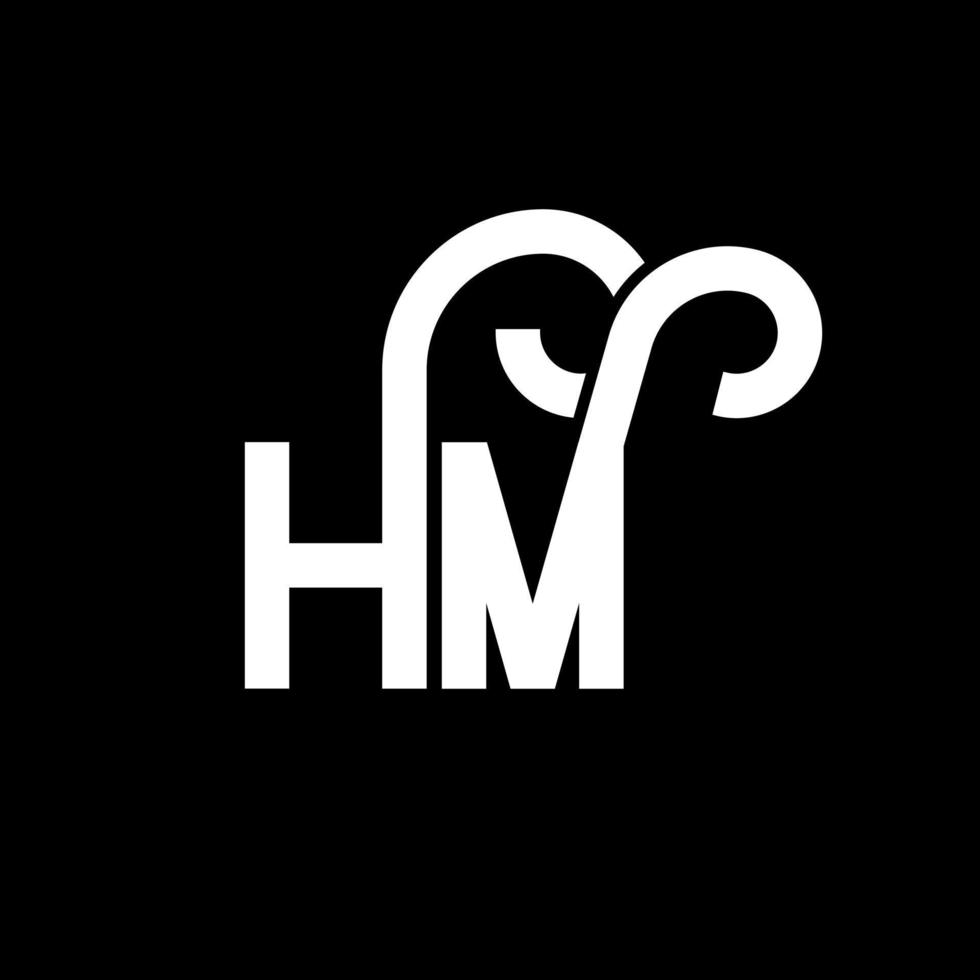 diseño de logotipo de letra hm sobre fondo negro. concepto de logotipo de letra de iniciales creativas hm. diseño de letra hm. hm diseño de letras blancas sobre fondo negro. logotipo de hm, hm vector