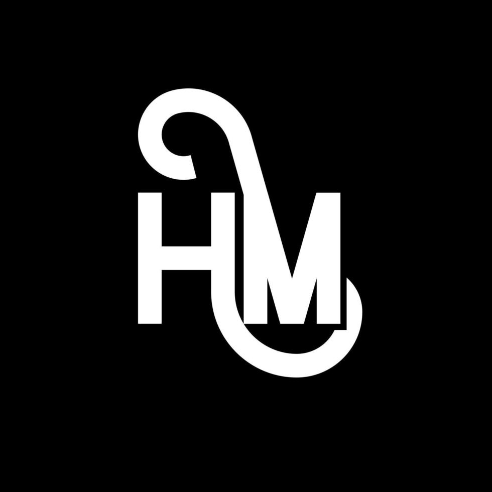 diseño de logotipo de letra hm sobre fondo negro. concepto de logotipo de letra de iniciales creativas hm. diseño de letra hm. hm diseño de letras blancas sobre fondo negro. logotipo de hm, hm vector