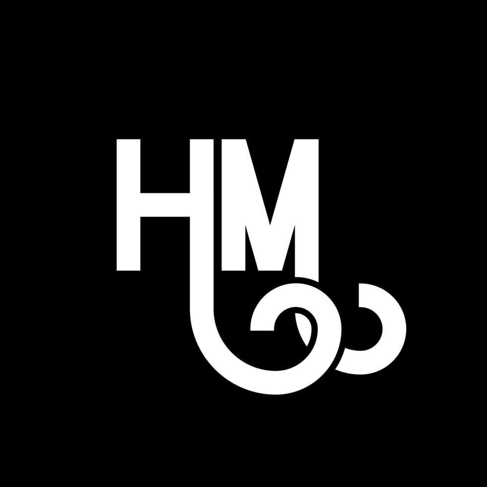 HM letter logo design on black background. HM creative initials letter logo concept. hm letter design. HM white letter design on black background. H M, h m logo vector