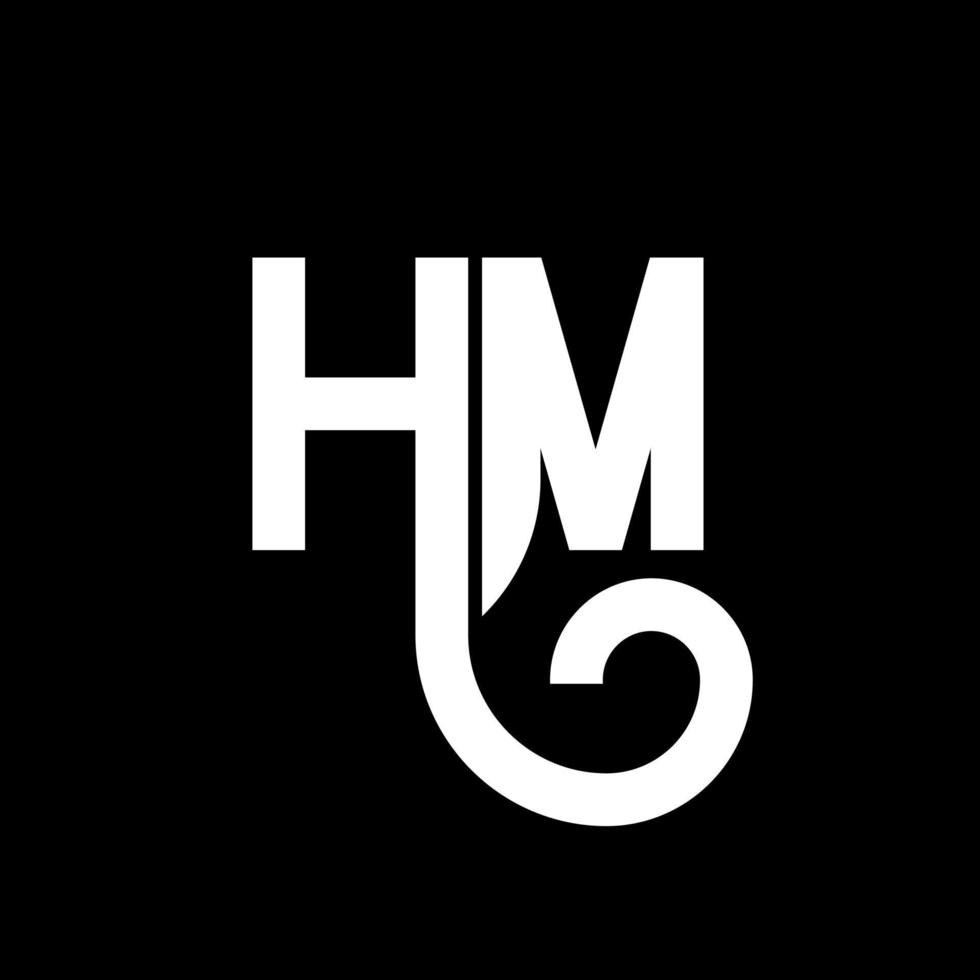 HM letter logo design on black background. HM creative initials letter logo concept. hm letter design. HM white letter design on black background. H M, h m logo vector