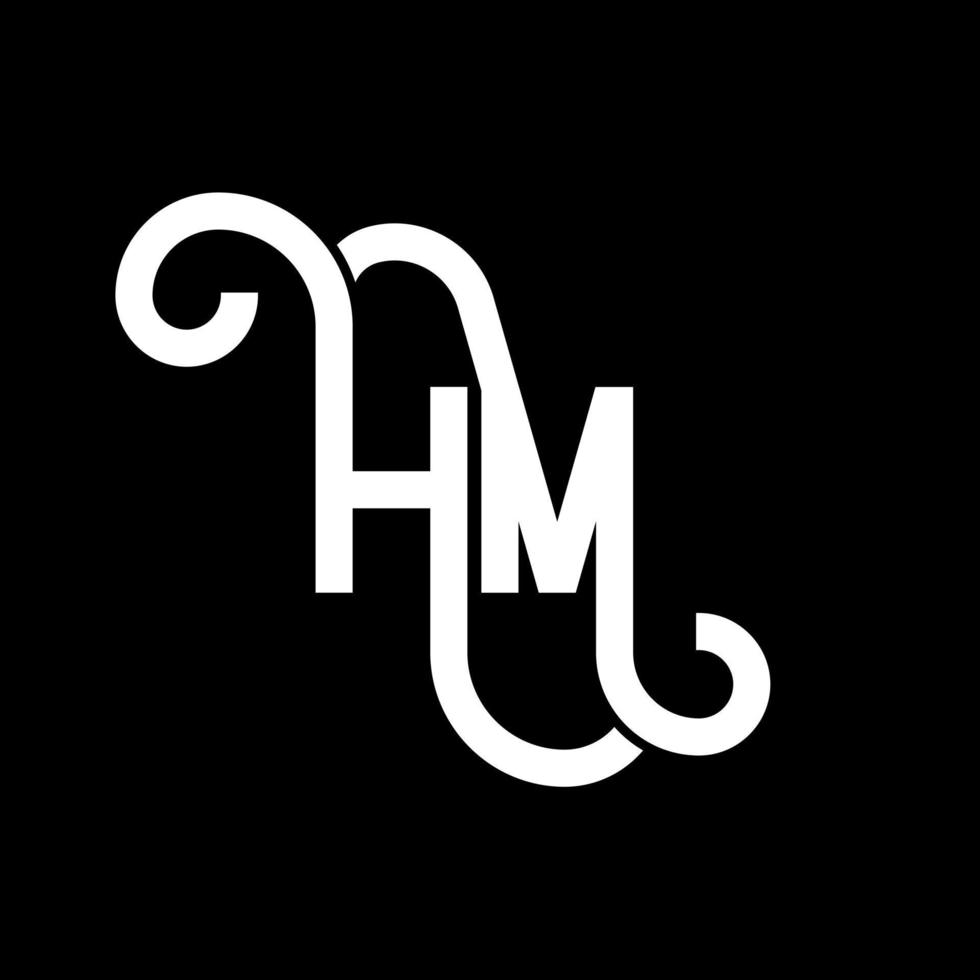 diseño de logotipo de letra hm sobre fondo negro. concepto de logotipo de letra de iniciales creativas hm. diseño de letra hm. hm diseño de letras blancas sobre fondo negro. logotipo de hm, hm vector