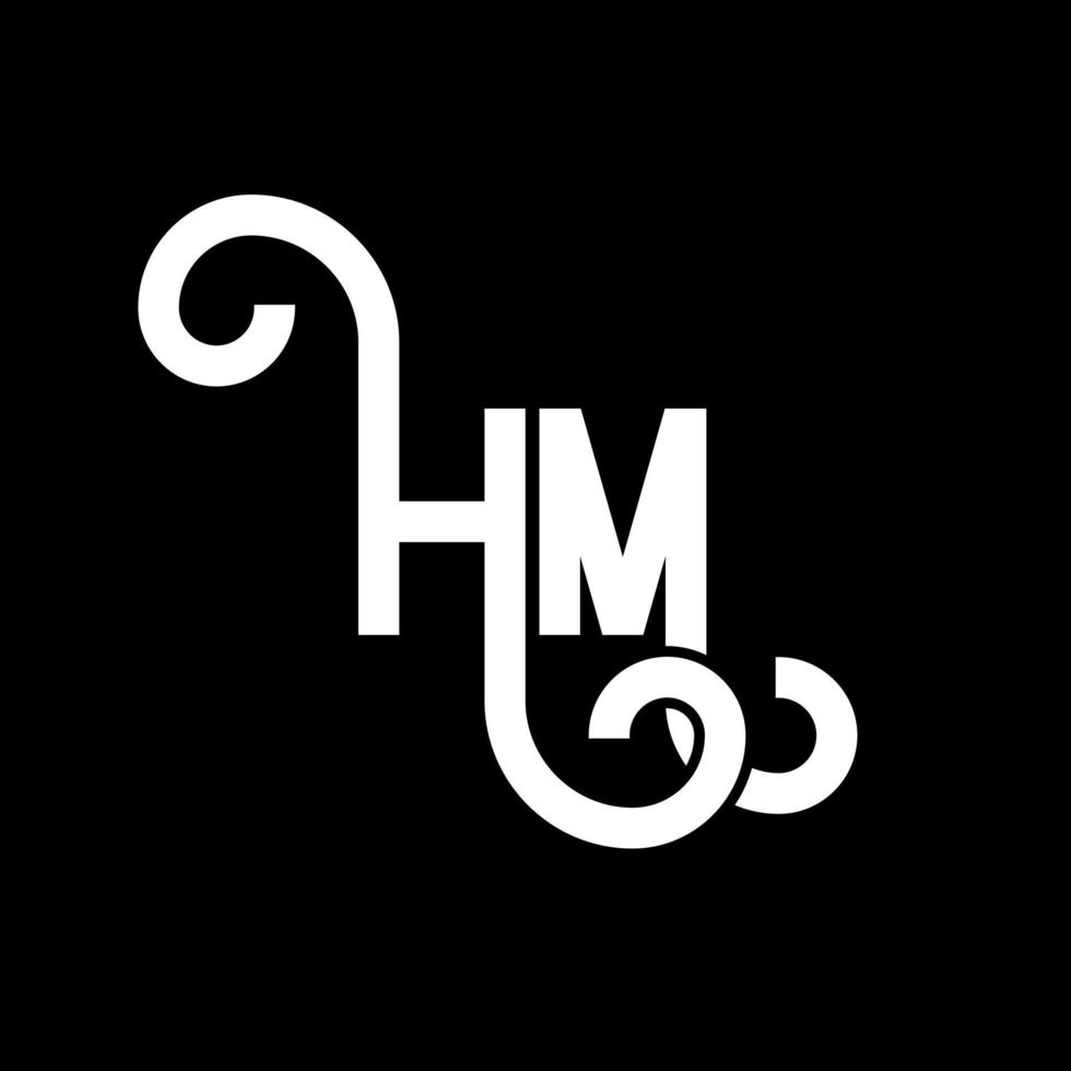 diseño de logotipo de letra hm sobre fondo negro. concepto de logotipo de letra de iniciales creativas hm. diseño de letra hm. hm diseño de letras blancas sobre fondo negro. logotipo de hm, hm vector