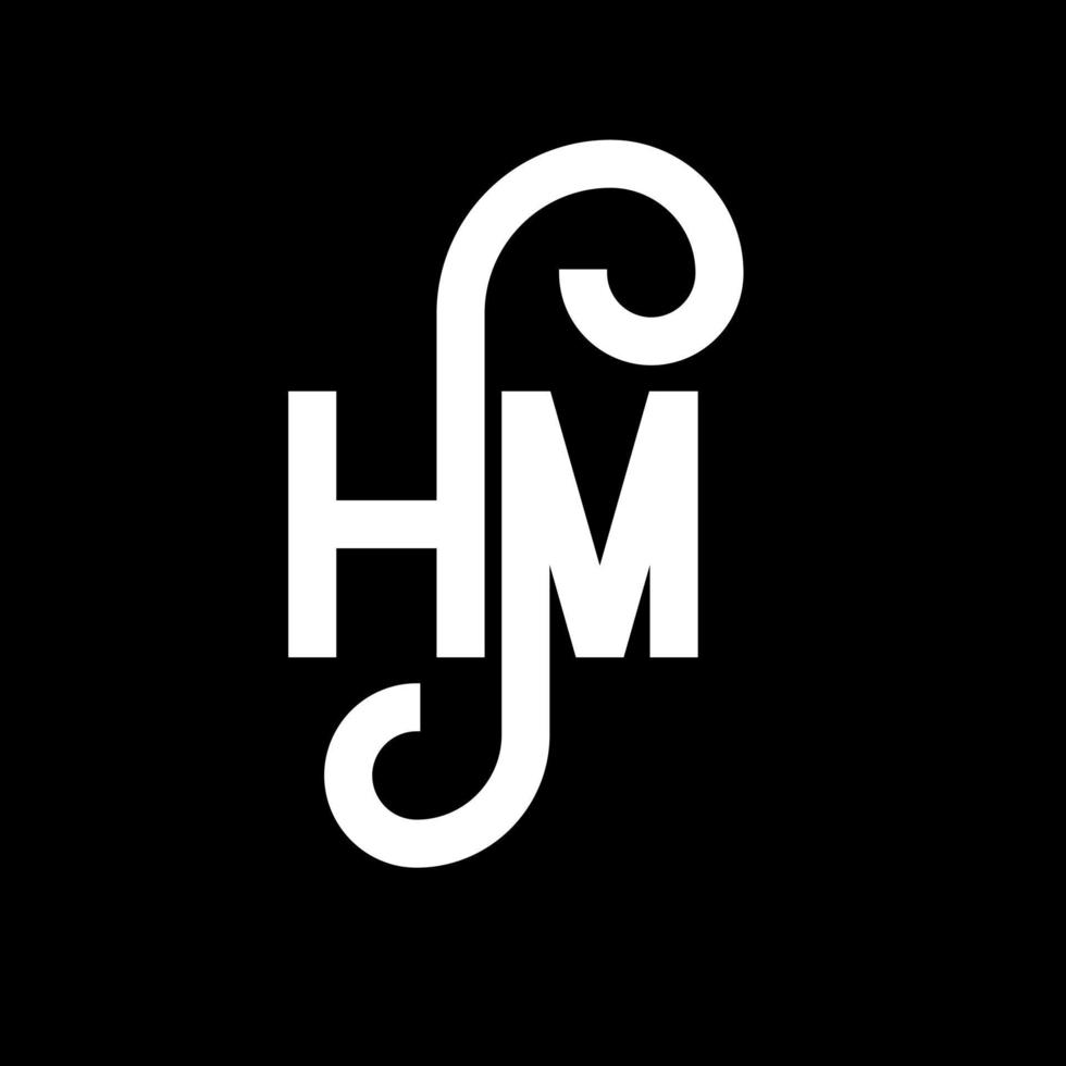 diseño de logotipo de letra hm sobre fondo negro. concepto de logotipo de letra de iniciales creativas hm. diseño de letra hm. hm diseño de letras blancas sobre fondo negro. logotipo de hm, hm vector