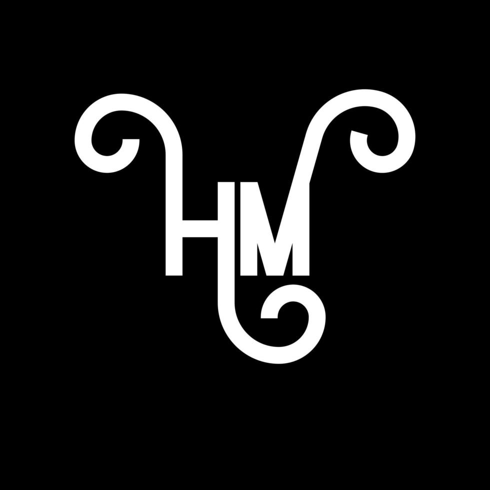 diseño de logotipo de letra hm sobre fondo negro. concepto de logotipo de letra de iniciales creativas hm. diseño de letra hm. hm diseño de letras blancas sobre fondo negro. logotipo de hm, hm vector