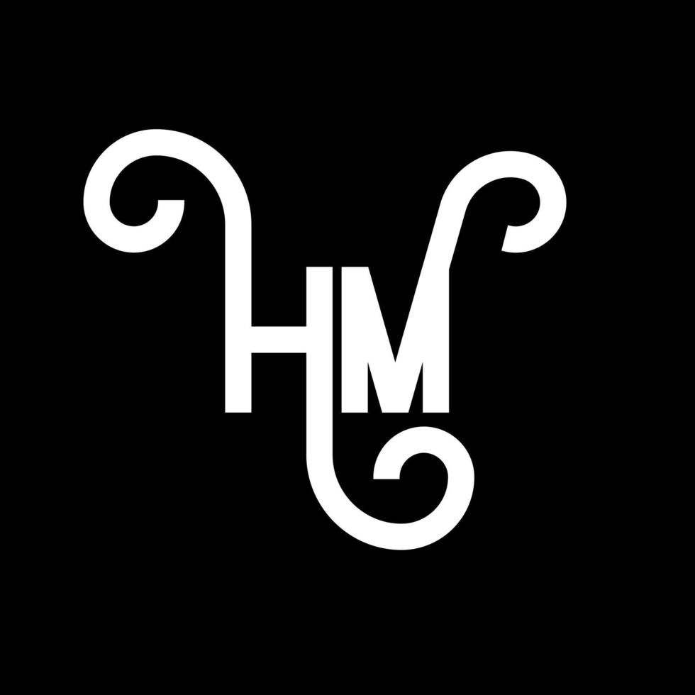 diseño de logotipo de letra hm sobre fondo negro. concepto de logotipo de letra de iniciales creativas hm. diseño de letra hm. hm diseño de letras blancas sobre fondo negro. logotipo de hm, hm vector