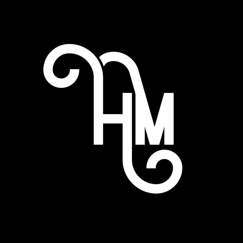 diseño de logotipo de letra hm sobre fondo negro. concepto de logotipo de letra de iniciales creativas hm. diseño de letra hm. hm diseño de letras blancas sobre fondo negro. logotipo de hm, hm vector