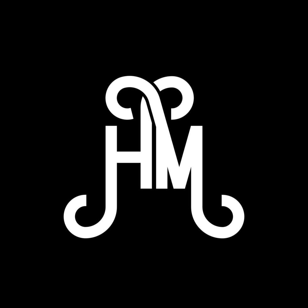 diseño de logotipo de letra hm sobre fondo negro. concepto de logotipo de letra de iniciales creativas hm. diseño de letra hm. hm diseño de letras blancas sobre fondo negro. logotipo de hm, hm vector