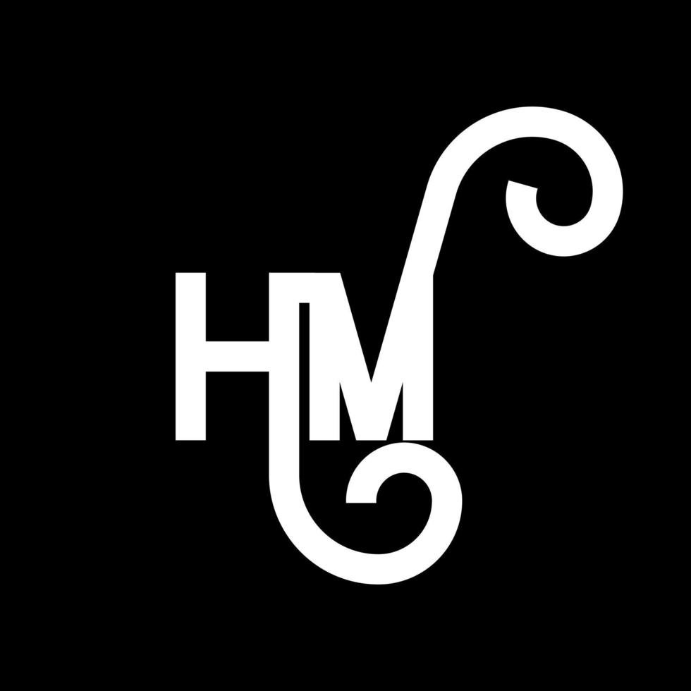 diseño de logotipo de letra hm sobre fondo negro. concepto de logotipo de letra de iniciales creativas hm. diseño de letra hm. hm diseño de letras blancas sobre fondo negro. logotipo de hm, hm vector