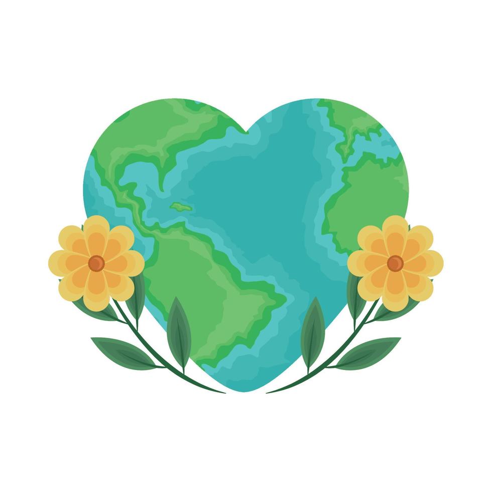 earth heart and flowers vector