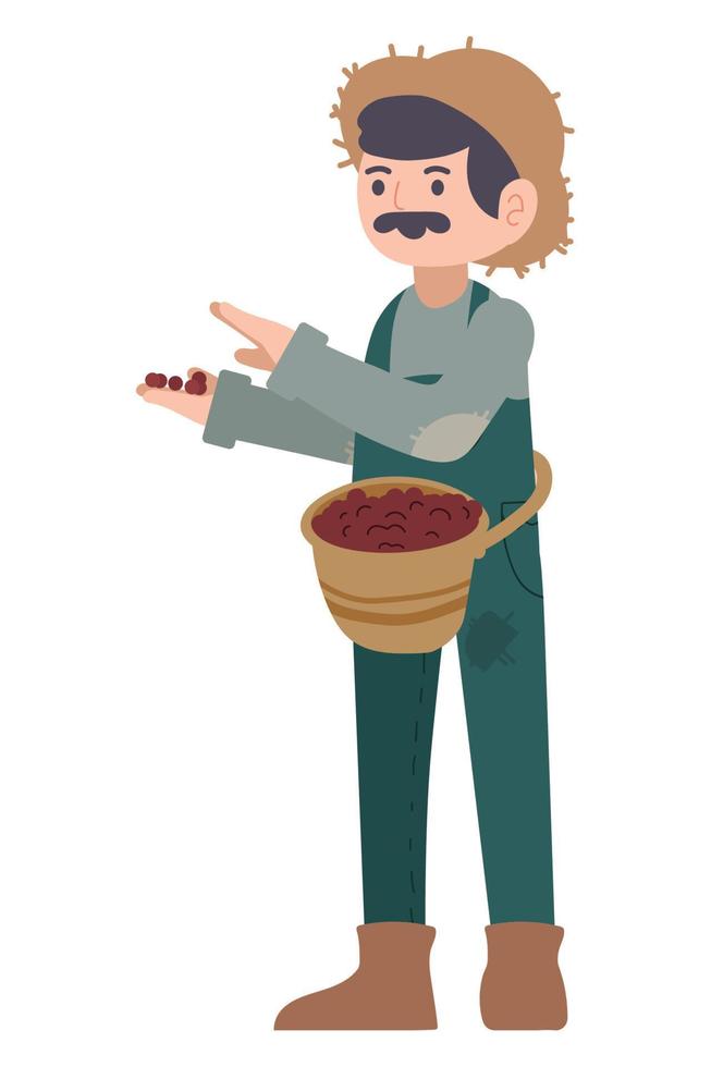 farmer with harvest coffee bean vector
