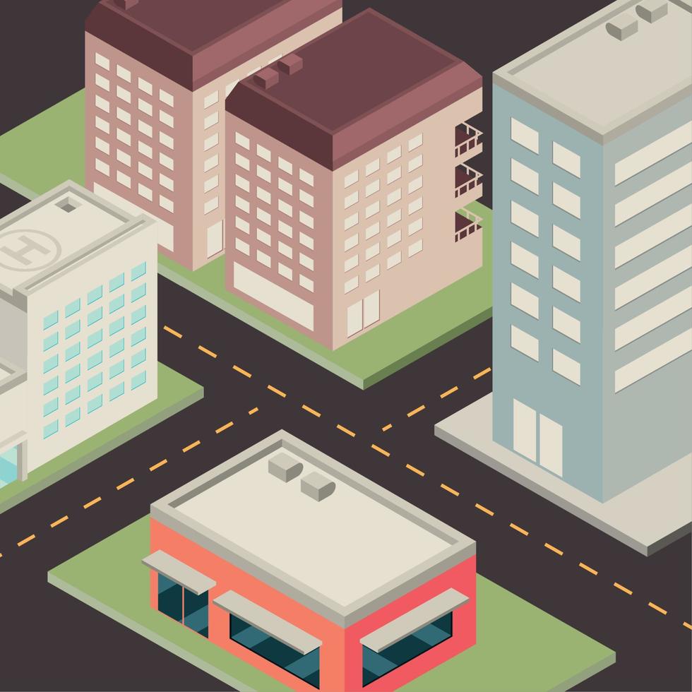 isometric view of the city vector