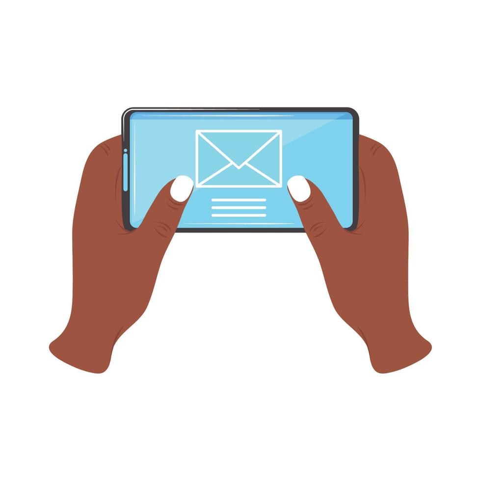 hands with phone sending email vector