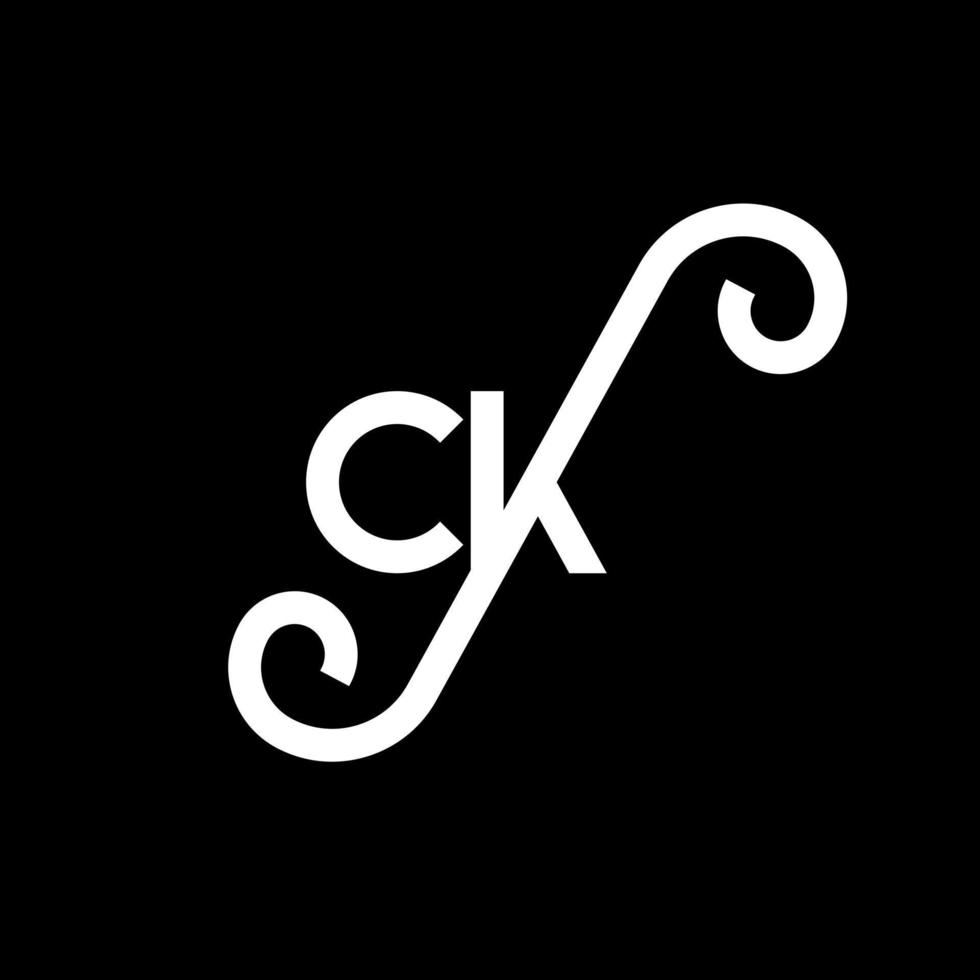 diseño del logotipo de la letra ck sobre fondo negro. ck concepto creativo del logotipo de la letra inicial. diseño de letra ck. ck diseño de letras blancas sobre fondo negro. logotipo de ck, ck vector