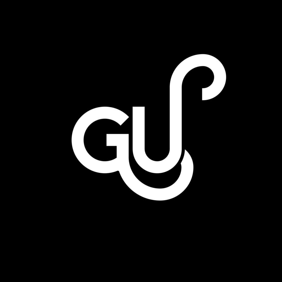 diseño de logotipo de letra gu sobre fondo negro. gu concepto creativo del logotipo de la letra de las iniciales. diseño de letras gu. gu diseño de letras blancas sobre fondo negro. gu, logotipo de gu vector