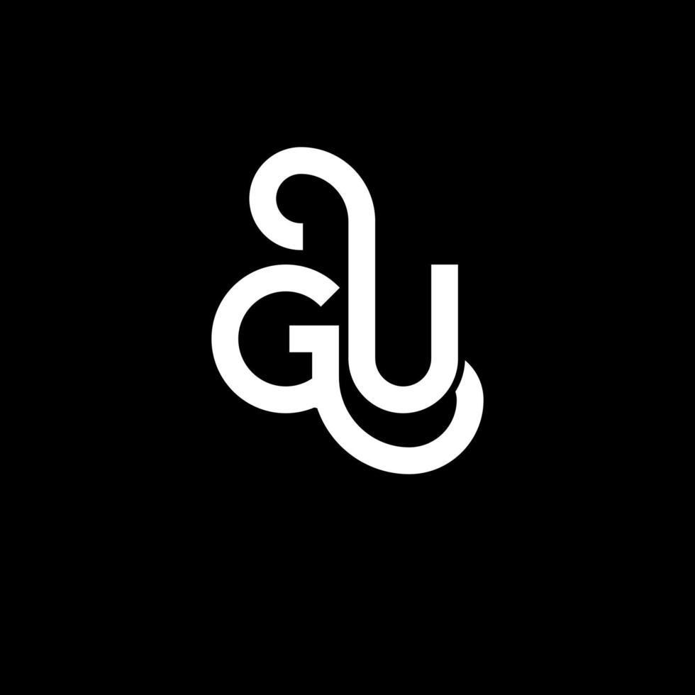 diseño de logotipo de letra gu sobre fondo negro. gu concepto creativo del logotipo de la letra de las iniciales. diseño de letras gu. gu diseño de letras blancas sobre fondo negro. gu, logotipo de gu vector