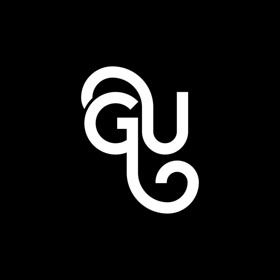 diseño de logotipo de letra gu sobre fondo negro. gu concepto creativo del logotipo de la letra de las iniciales. diseño de letras gu. gu diseño de letras blancas sobre fondo negro. gu, logotipo de gu vector