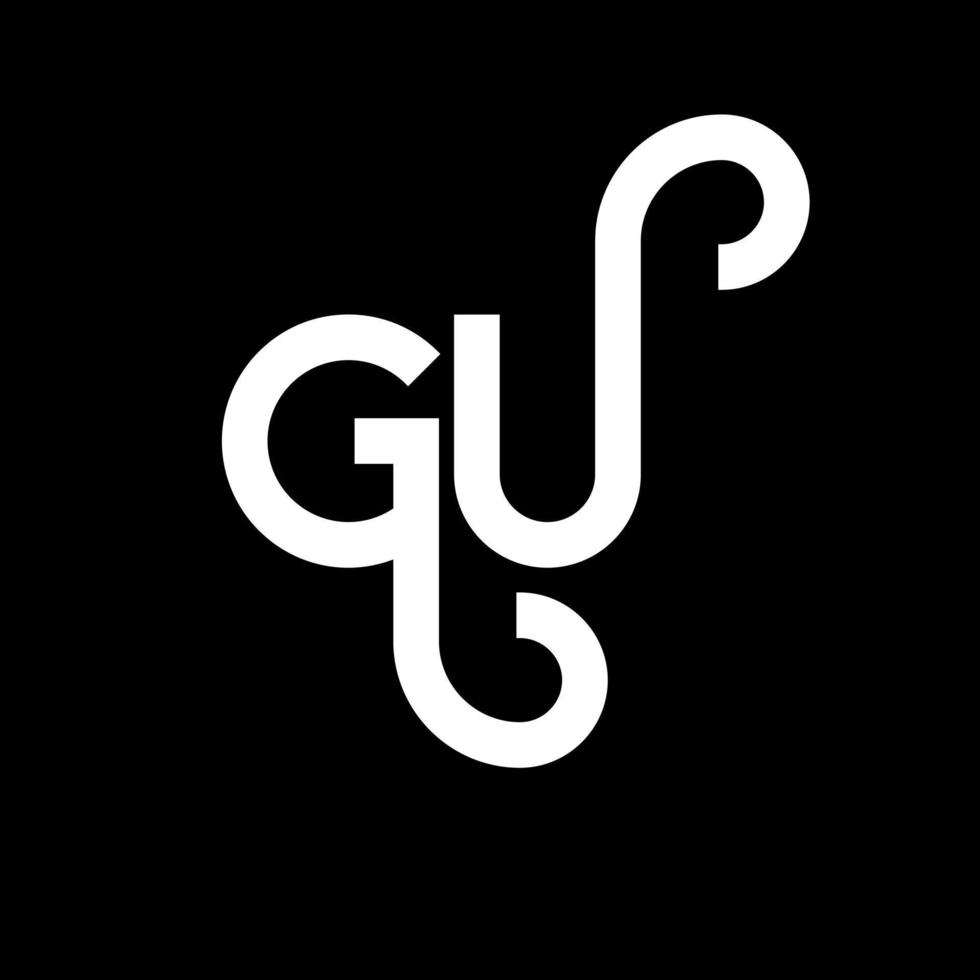 diseño de logotipo de letra gu sobre fondo negro. gu concepto creativo del logotipo de la letra de las iniciales. diseño de letras gu. gu diseño de letras blancas sobre fondo negro. gu, logotipo de gu vector