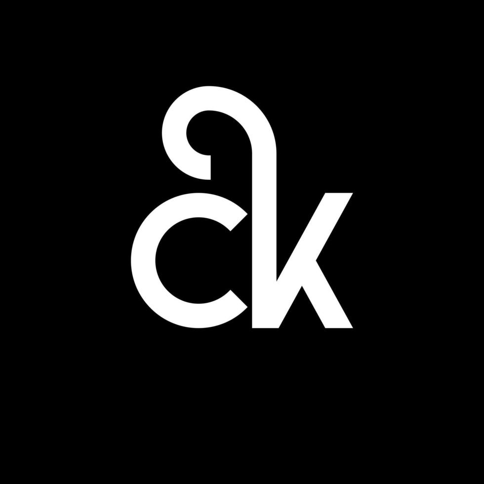 diseño del logotipo de la letra ck sobre fondo negro. ck concepto creativo del logotipo de la letra inicial. diseño de letra ck. ck diseño de letras blancas sobre fondo negro. logotipo de ck, ck vector