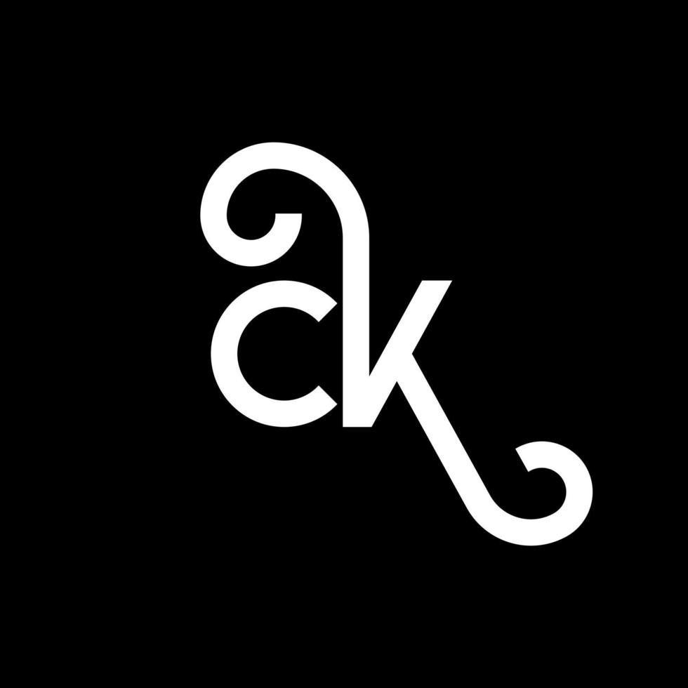 diseño del logotipo de la letra ck sobre fondo negro. ck concepto creativo del logotipo de la letra inicial. diseño de letra ck. ck diseño de letras blancas sobre fondo negro. logotipo de ck, ck vector