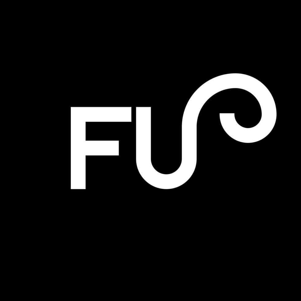 diseño de logotipo de letra fu sobre fondo negro. concepto creativo del logotipo de la letra de las iniciales fu. diseño de letras fu. fu diseño de letras blancas sobre fondo negro. logotipo de fu, fu vector