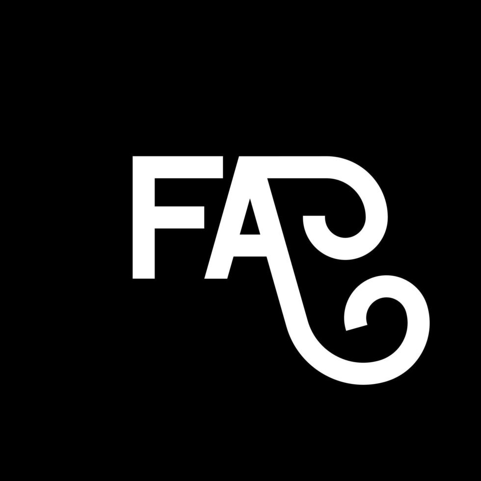 diseño del logotipo de la letra fa sobre fondo negro. concepto creativo del logotipo de la letra de las iniciales fa. diseño de letras fa. fa diseño de letras blancas sobre fondo negro. fa, logotipo de fa vector