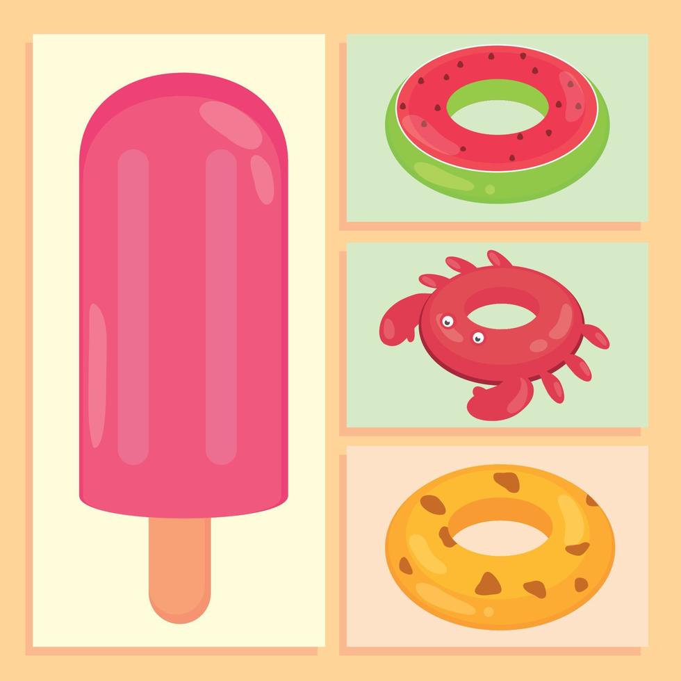 summer cartoon icons vector