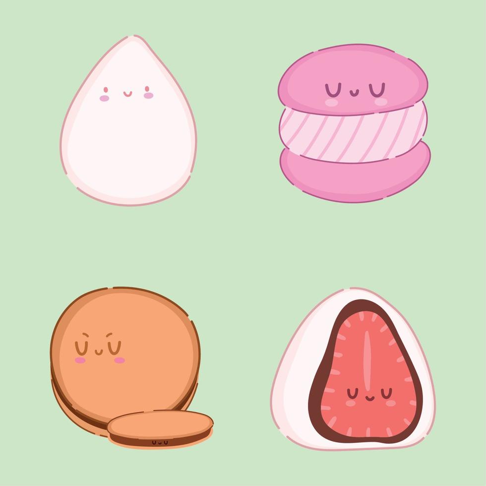 set of kawaii dessert vector