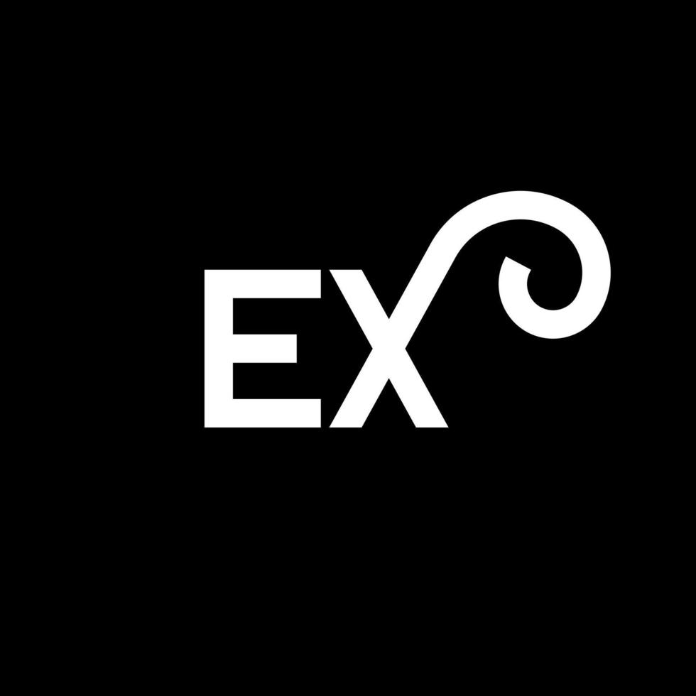 ex diseño de logotipo de carta sobre fondo negro. concepto de logotipo de letra ex iniciales creativas. ex diseño de letras. ex diseño de letras blancas sobre fondo negro. ex, ex logotipo vector