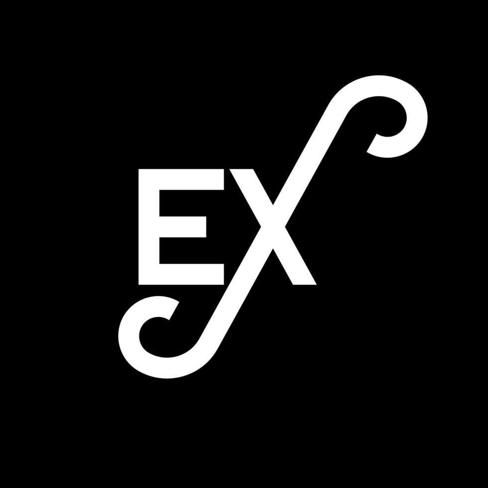 ex diseño de logotipo de carta sobre fondo negro. concepto de logotipo de letra ex iniciales creativas. ex diseño de letras. ex diseño de letras blancas sobre fondo negro. ex, ex logotipo vector