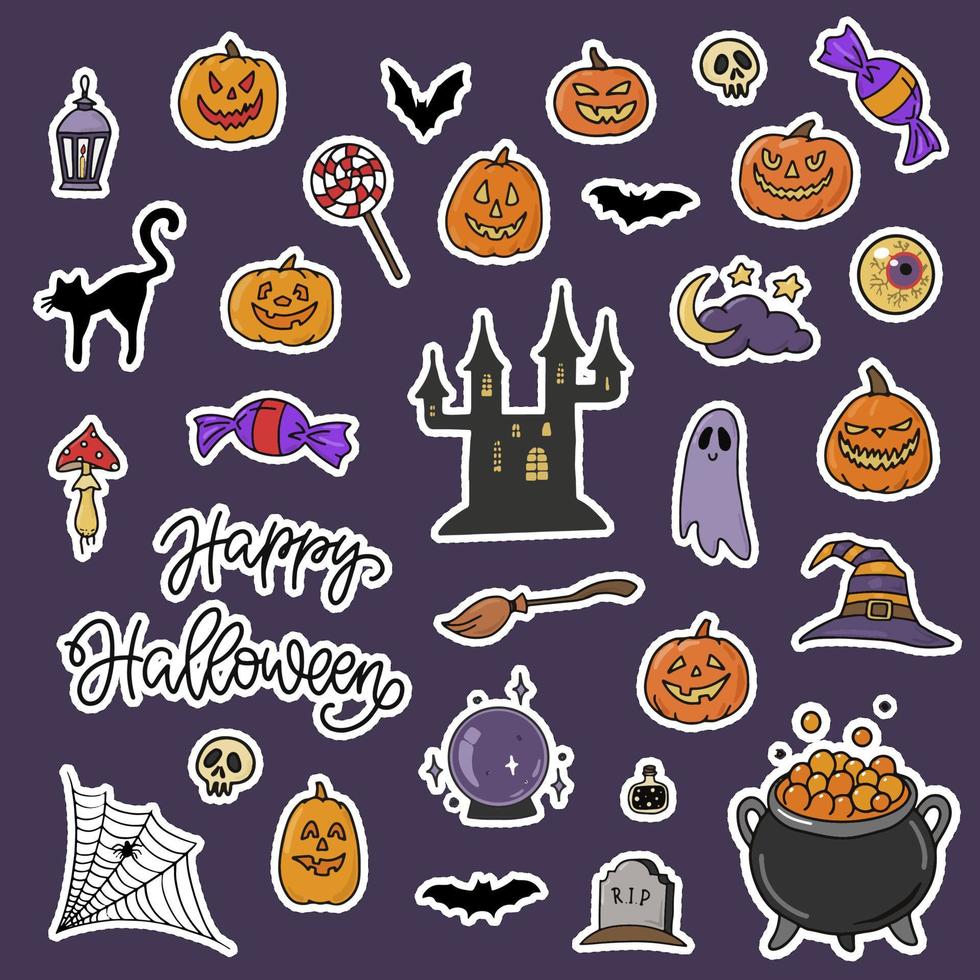 conjunto de garabatos de halloween dibujados a mano, pegatinas, imágenes prediseñadas. vector