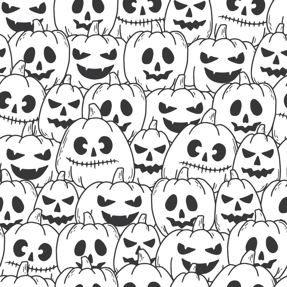 Halloween seamless pattern with hand drawn pumpkins. Good for textile prints, wrapping paper, wallpaper, scrapbooking, coloring pages, etc. EPS 10 vector