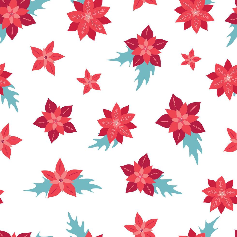 seamless pattern with christmas flowers and leaves for prints, wallpaper, backgrounds, wrapping paper, scrapbooking, stationary, sublimation, etc. EPS 10 vector
