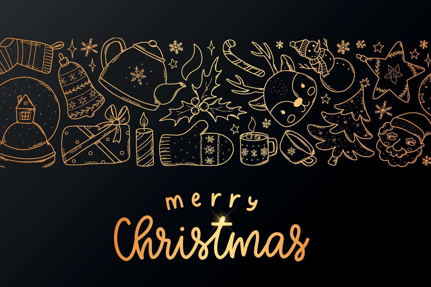 Christmas banner decorated with doodles and lettering quote on black background. Good for invitations, prints, cards, posters, signs, banners, etc. EPS 10 vector
