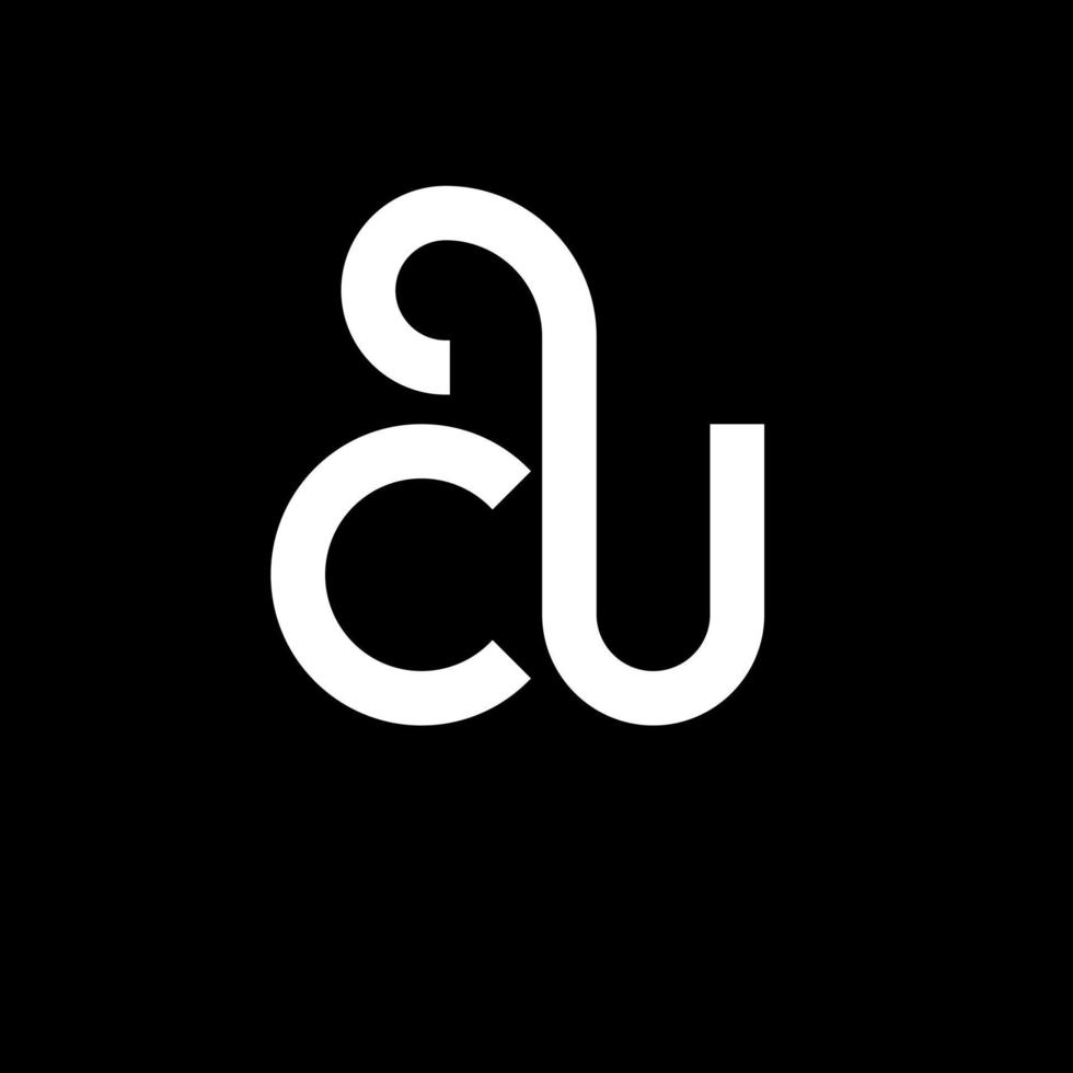 diseño de logotipo de letra cu sobre fondo negro. cu concepto creativo del logotipo de la letra de las iniciales. diseño de letra cu. cu diseño de letra blanca sobre fondo negro. logotipo de cu, cu vector