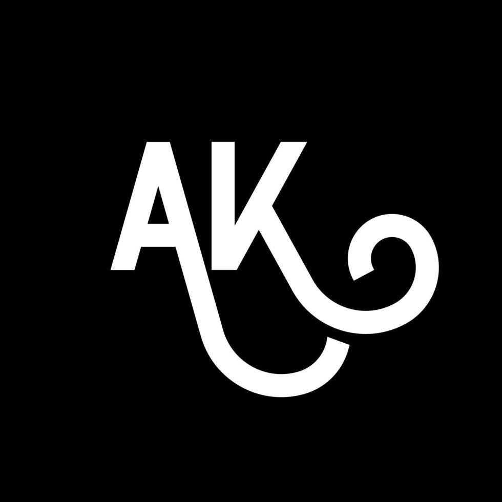 diseño del logotipo de la letra ak sobre fondo negro. concepto de logotipo de letra de iniciales creativas ak. diseño de icono de AK. ak diseño de icono de letra blanca sobre fondo negro. Alaska vector