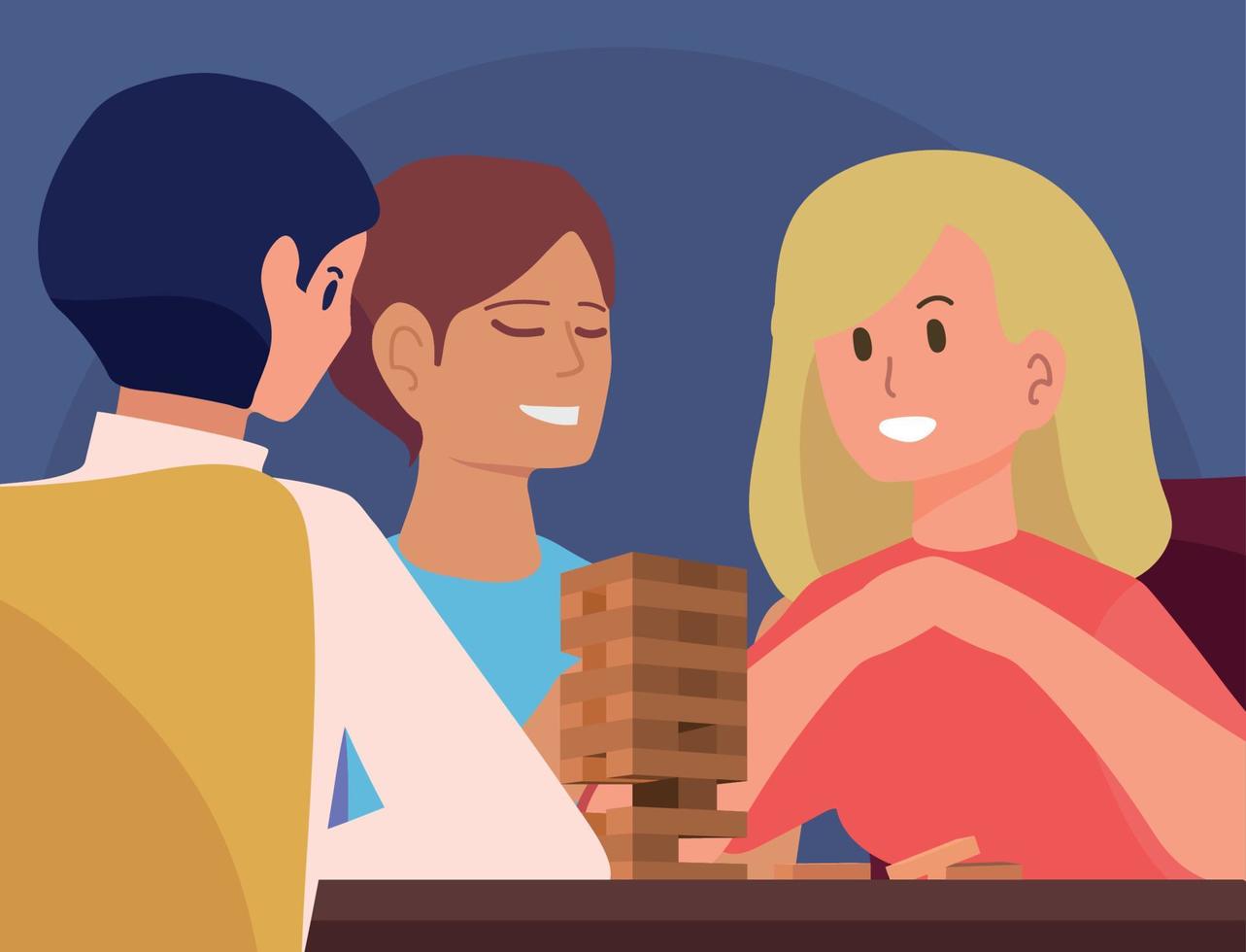 friends playing with wooden blocks vector