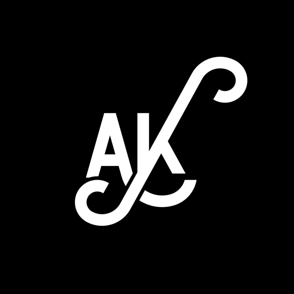 AK letter logo design on black background. AK creative initials letter logo concept. ak icon design. AK white letter icon design on black background. A K vector