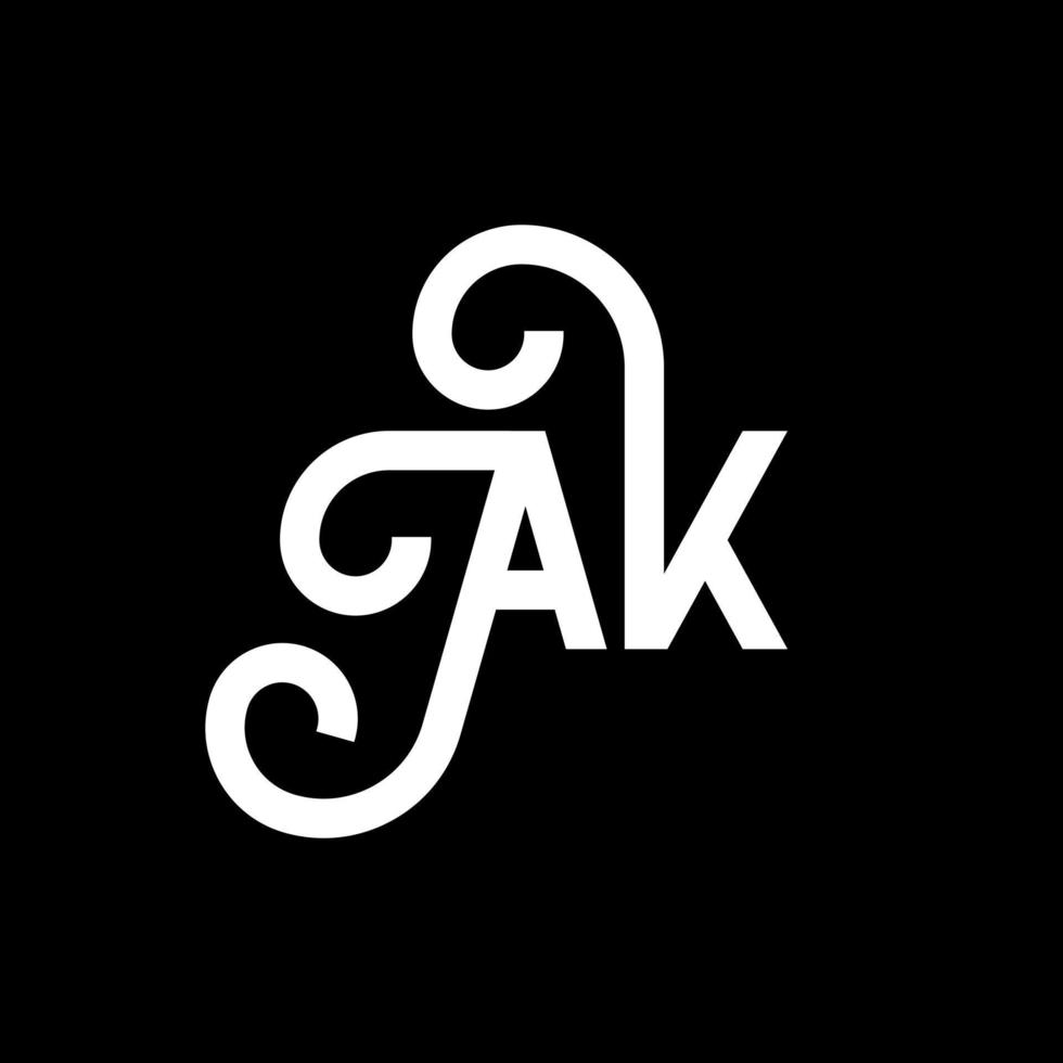 AK letter logo design on black background. AK creative initials letter logo concept. ak icon design. AK white letter icon design on black background. A K vector